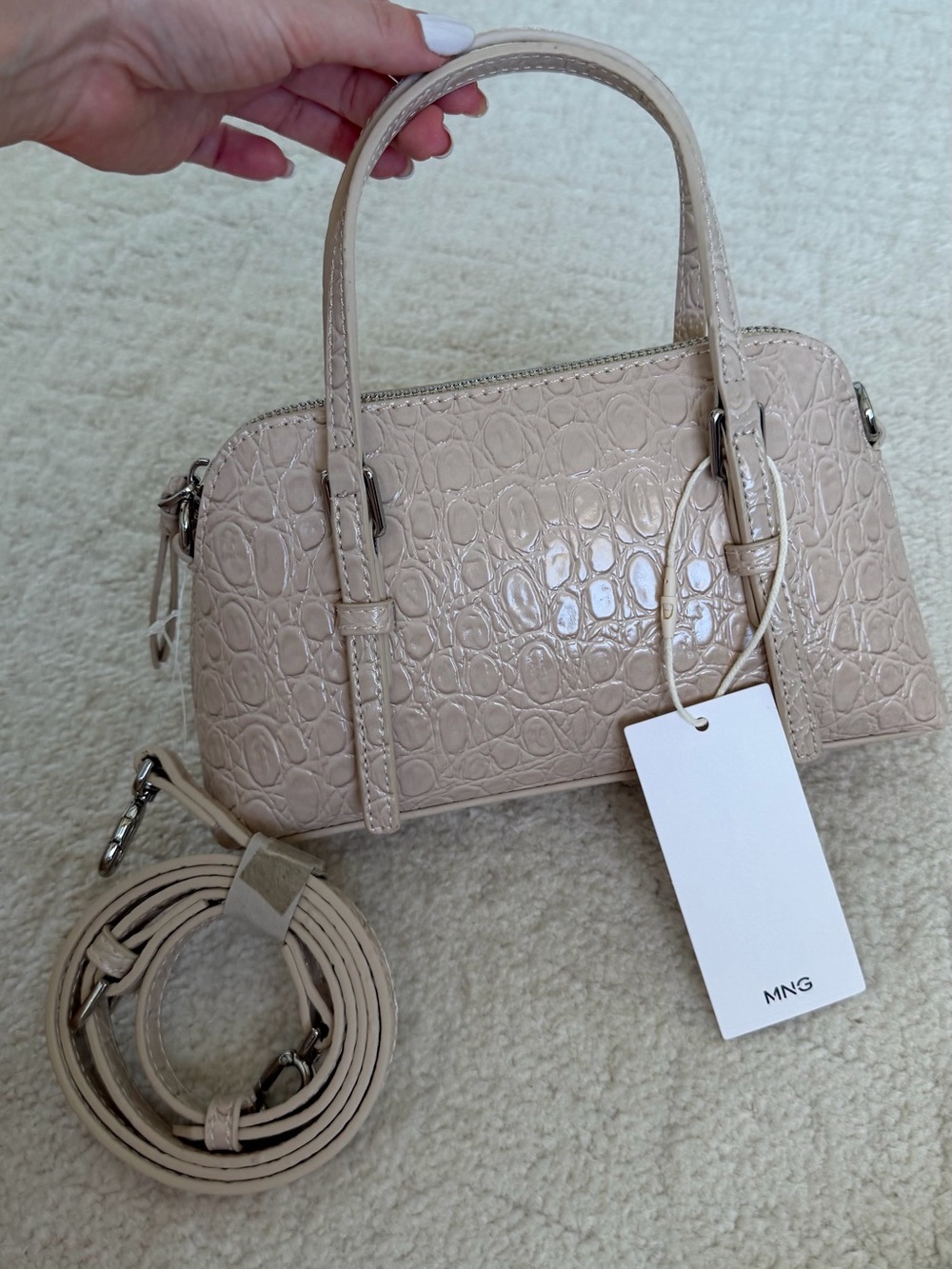 NWT Mango Crocodile-Effect Double Handle Bag